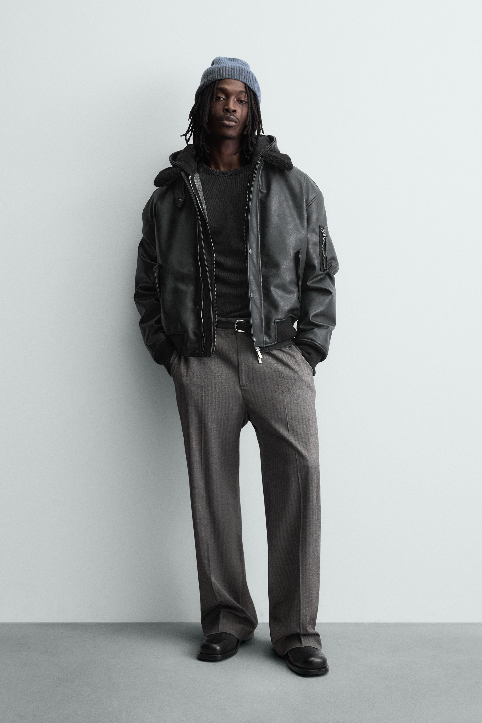 FAUX LEATHER JACKET WITH REMOVABLE COLLAR